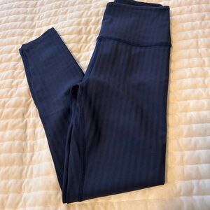 Beyond Yoga Striped Jacquard Caught in the Midi Waist High Legging in Navy